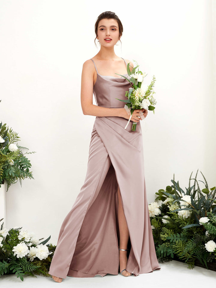 Sexy Slit Straps Sleeveless Satin Bridesmaid Dress - Dusty Rose (80222454)