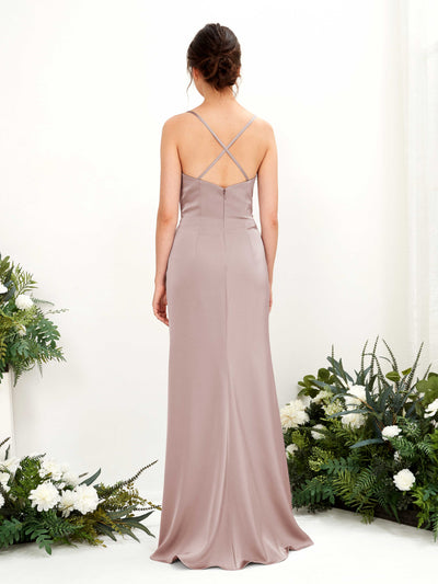 Carlyna Mavis Slim Dusty Rose Satin Bridesmaid Dress Maxi Sleeveless Cowl Neck Dress Back View #color_dusty-rose