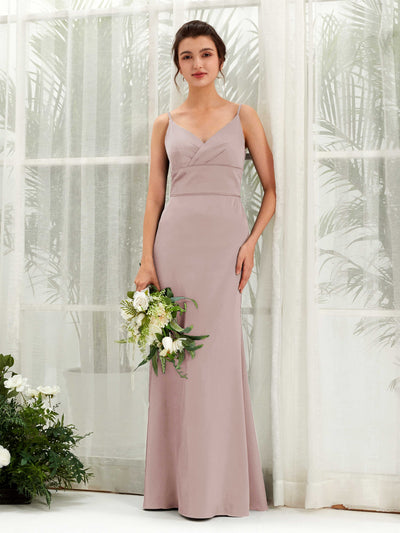 Carlyna Kama Mermaid Dusty Rose Satin Bridesmaid Dress Maxi Sleeveless V-Neck Dress Front View #color_dusty-rose