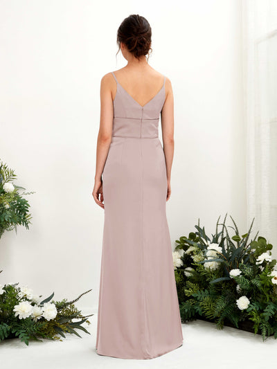 Carlyna Kama Mermaid Dusty Rose Satin Bridesmaid Dress Maxi Sleeveless V-Neck Dress Back View #color_dusty-rose