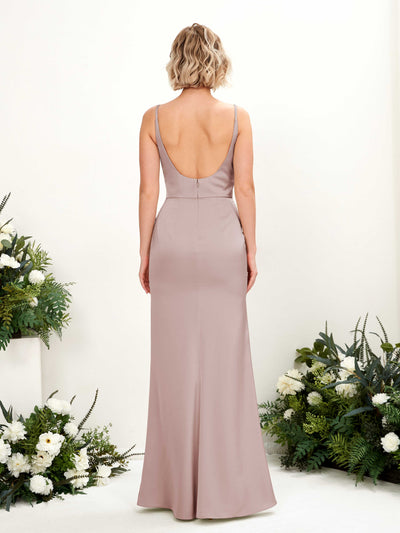 Carlyna Agatha Mermaid Dusty Rose Satin Bridesmaid Dress Maxi Sleeveless V-Neck Dress Back View Back View #color_dusty-rose