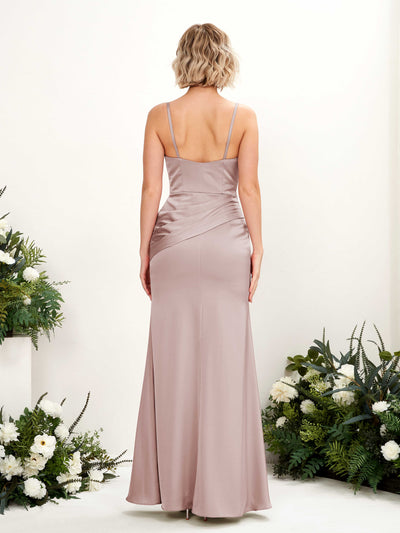 Carlyna Shirley Mermaid Dusty Rose Satin Bridesmaid Dress Maxi Sleeveless V-Neck Dress Back View #color_dusty-rose