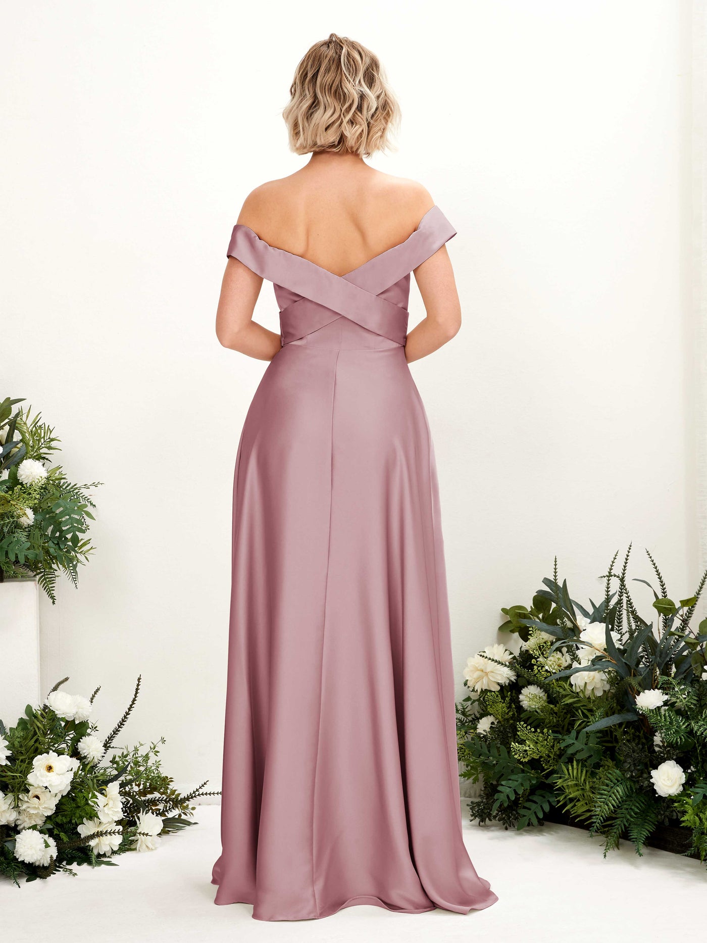 A-line Ball Gown Off Shoulder Sweetheart Satin Bridesmaid Dress - Rose Quartz (80224266)#color_rose-quartz
