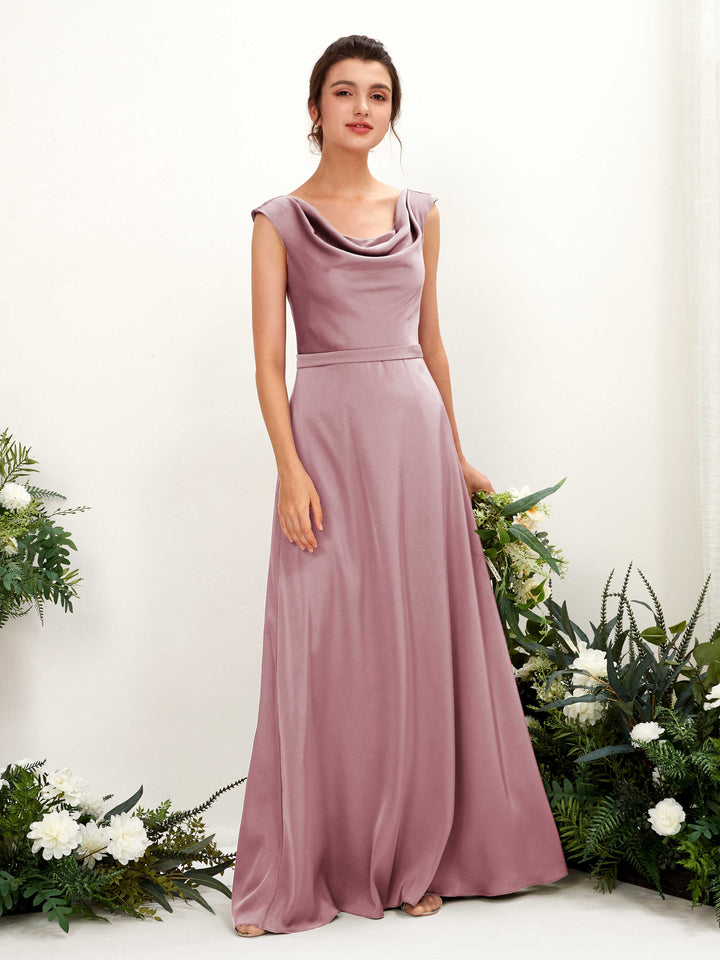 A-line Scoop Sleeveless Satin Bridesmaid Dress - Rose Quartz (80221266)