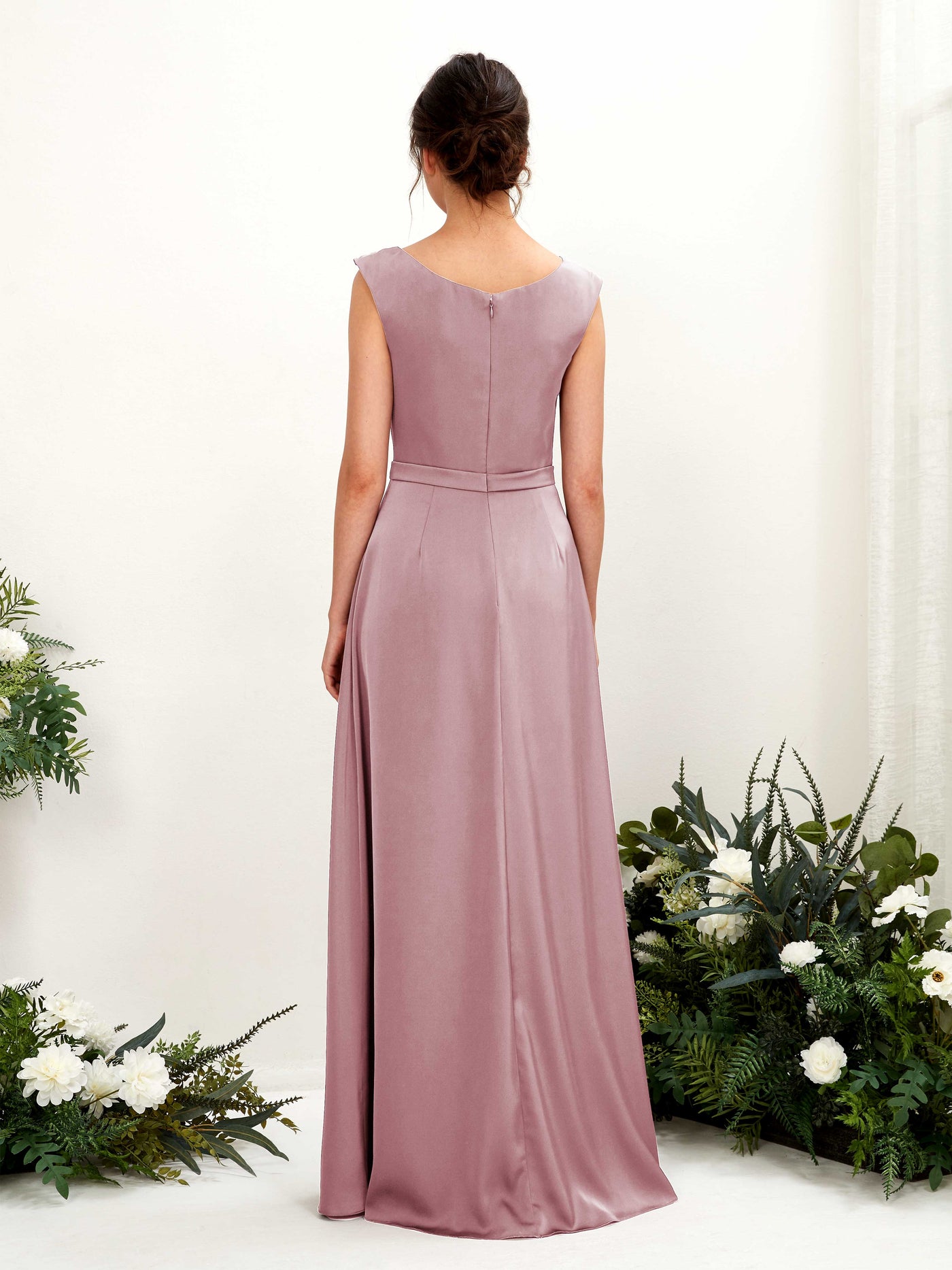 A-line Scoop Sleeveless Satin Bridesmaid Dress - Rose Quartz (80221266)#color_rose-quartz