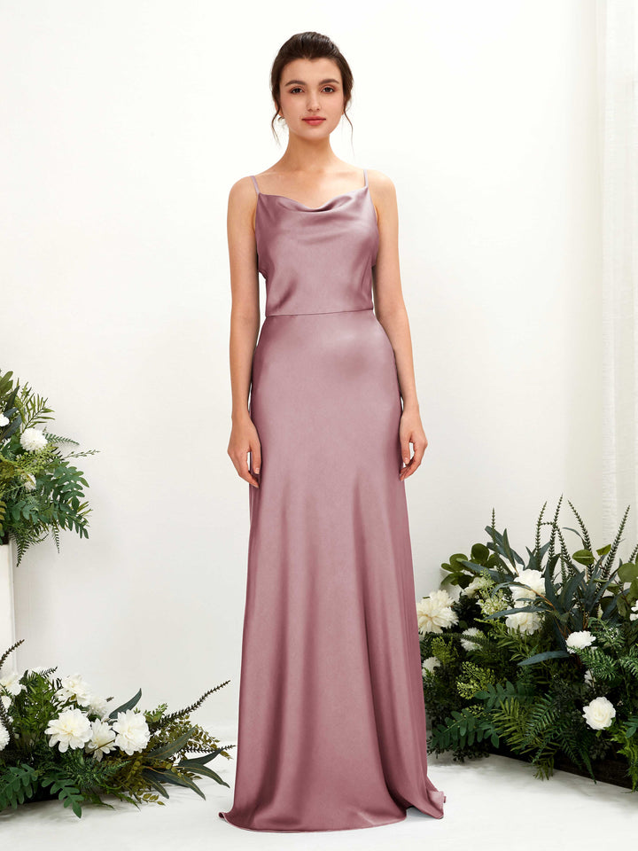 Open back Spaghetti-straps Sleeveless Satin Bridesmaid Dress - Rose Quartz (80221866)