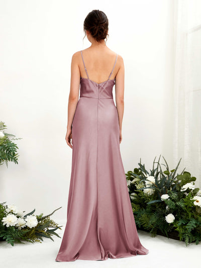 Carlyna Flora A-Line Rose Quartz Satin Bridesmaid Dress Maxi Sleeveless Cowl Neck Dress Back View #color_rose-quartz