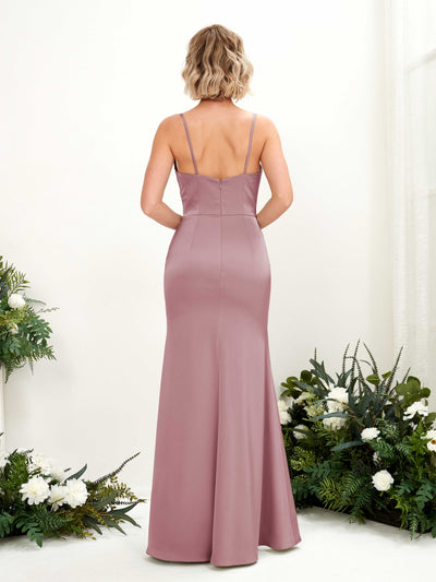 Carlyna Lesley Mermaid Rose Quartz Satin Bridesmaid Dress Maxi Sleeveless Sweetheart Dress Back View #color_rose-quartz