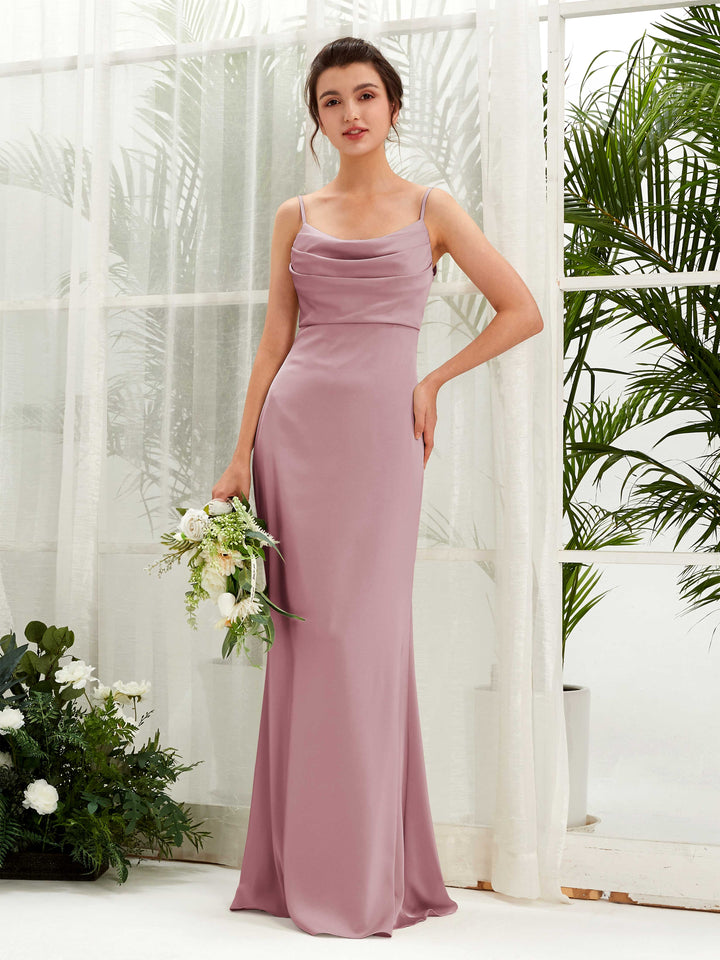 Open back Straps Sleeveless Satin Bridesmaid Dress - Rose Quartz (80221766)