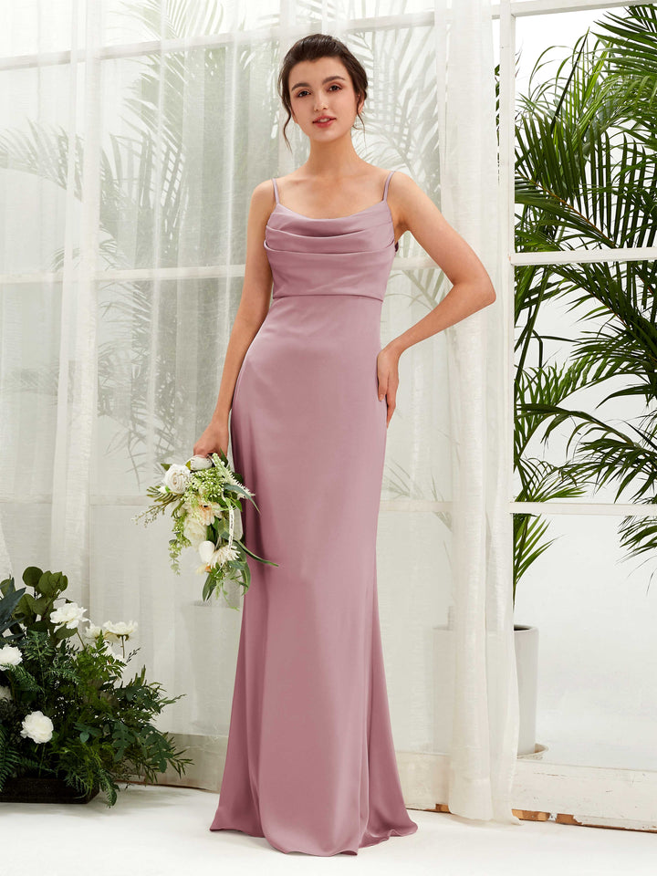 Rose Quartz Satin Cowl Neck Bridesmaid Dress Sheath Floor-Length | Carlyna Rose Quartz Satin Cowl Neck Bridesmaid Dress Sheath Floor-Length | Carlyna
