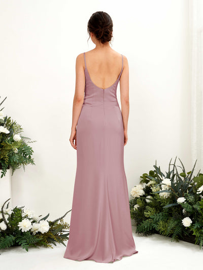 Carlyna Candice Sheath Rose Quartz Satin Bridesmaid Dress Maxi Sleeveless Cowl Neck Dress Back View #color_rose-quartz