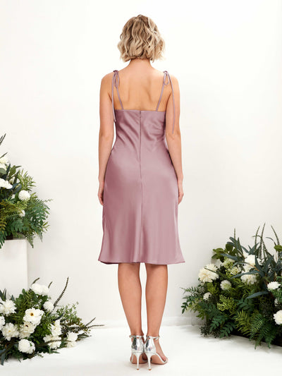 Carlyna Janina Mermaid Rose Quartz Satin Bridesmaid Dress Knee-Length Sleeveless Cowl Neck Dress Back View #color_rose-quartz