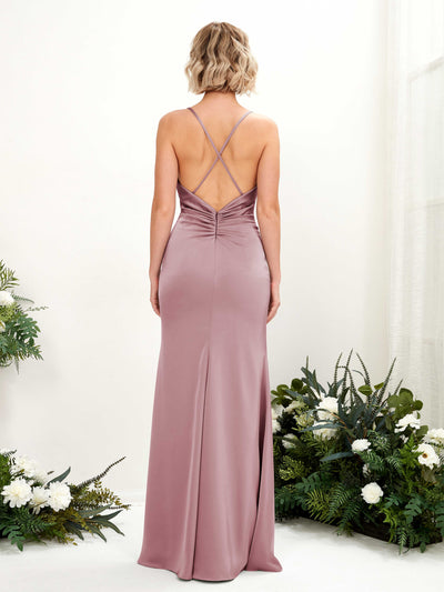 Carlyna Regina Mermaid Rose Quartz Satin Bridesmaid Dress Maxi Sleeveless Cowl Neck Dress Side View 2 #color_rose-quartz