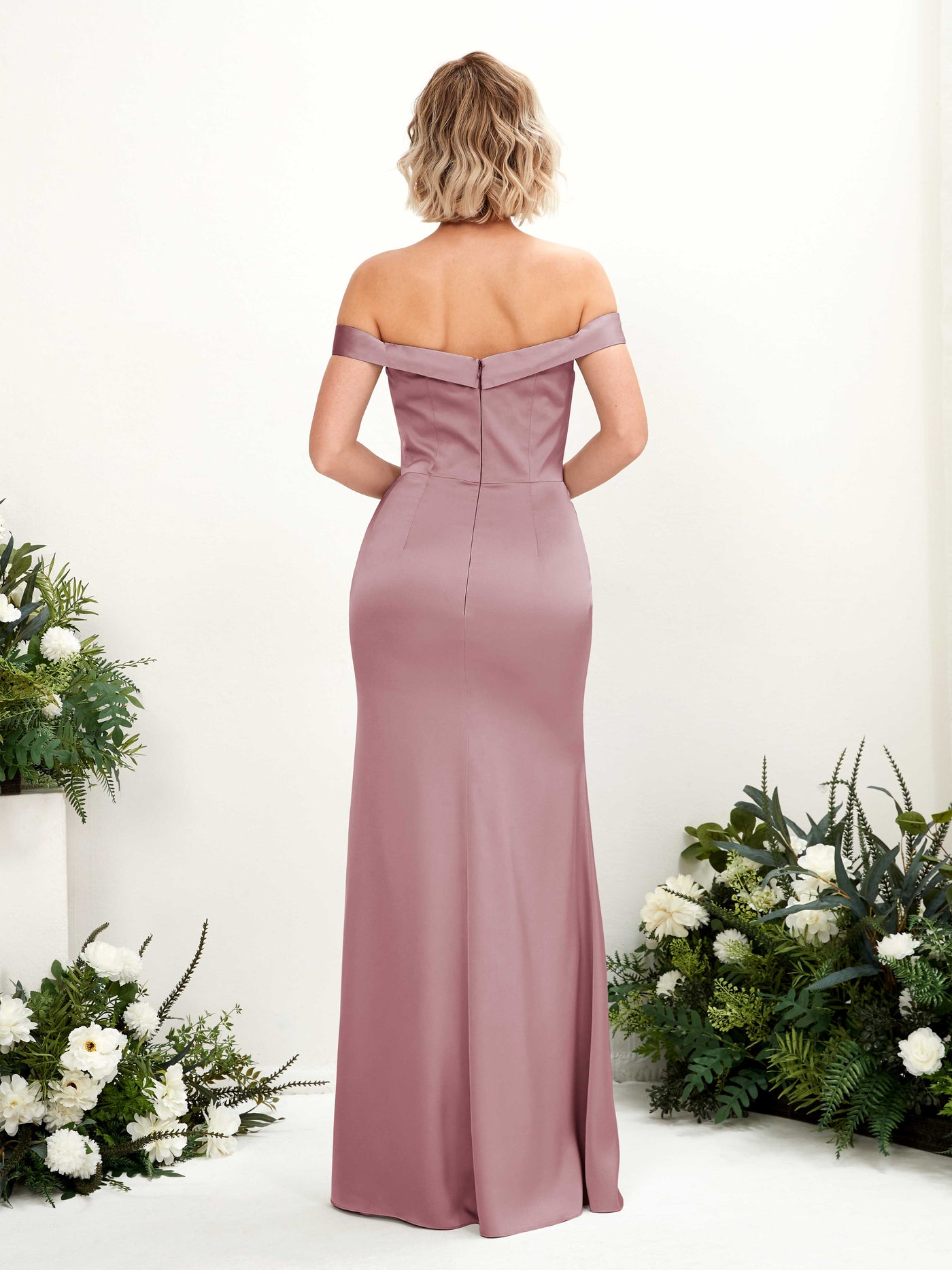 Sexy Slit Off Shoulder Sweetheart Satin Bridesmaid Dress - Rose Quartz (80223866)#color_rose-quartz