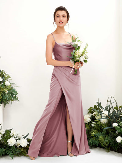Sexy Slit Straps Sleeveless Satin Bridesmaid Dress - Rose Quartz (80222466)#color_rose-quartz