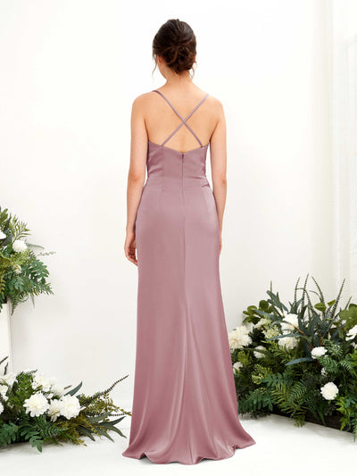 Carlyna Mavis Slim Rose Quartz Satin Bridesmaid Dress Maxi Sleeveless Cowl Neck Dress Back View #color_rose-quartz