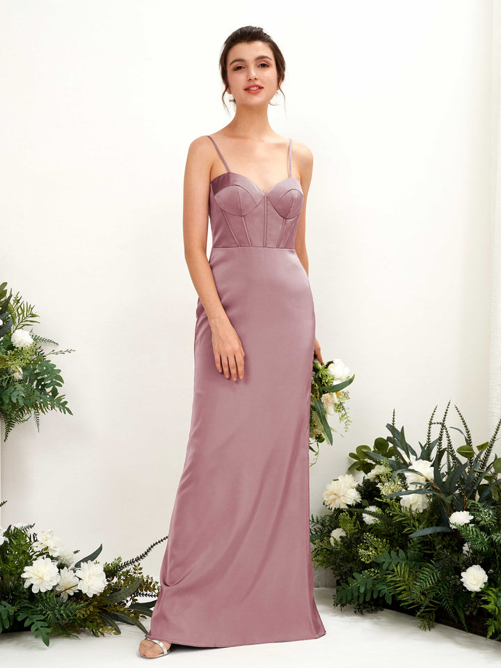 Spaghetti-straps Sweetheart Sleeveless Satin Bridesmaid Dress - Rose Quartz (80221566)