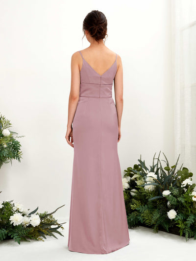 Carlyna Kama Mermaid Rose Quartz Satin Bridesmaid Dress Maxi Sleeveless V-Neck Dress Back View #color_rose-quartz