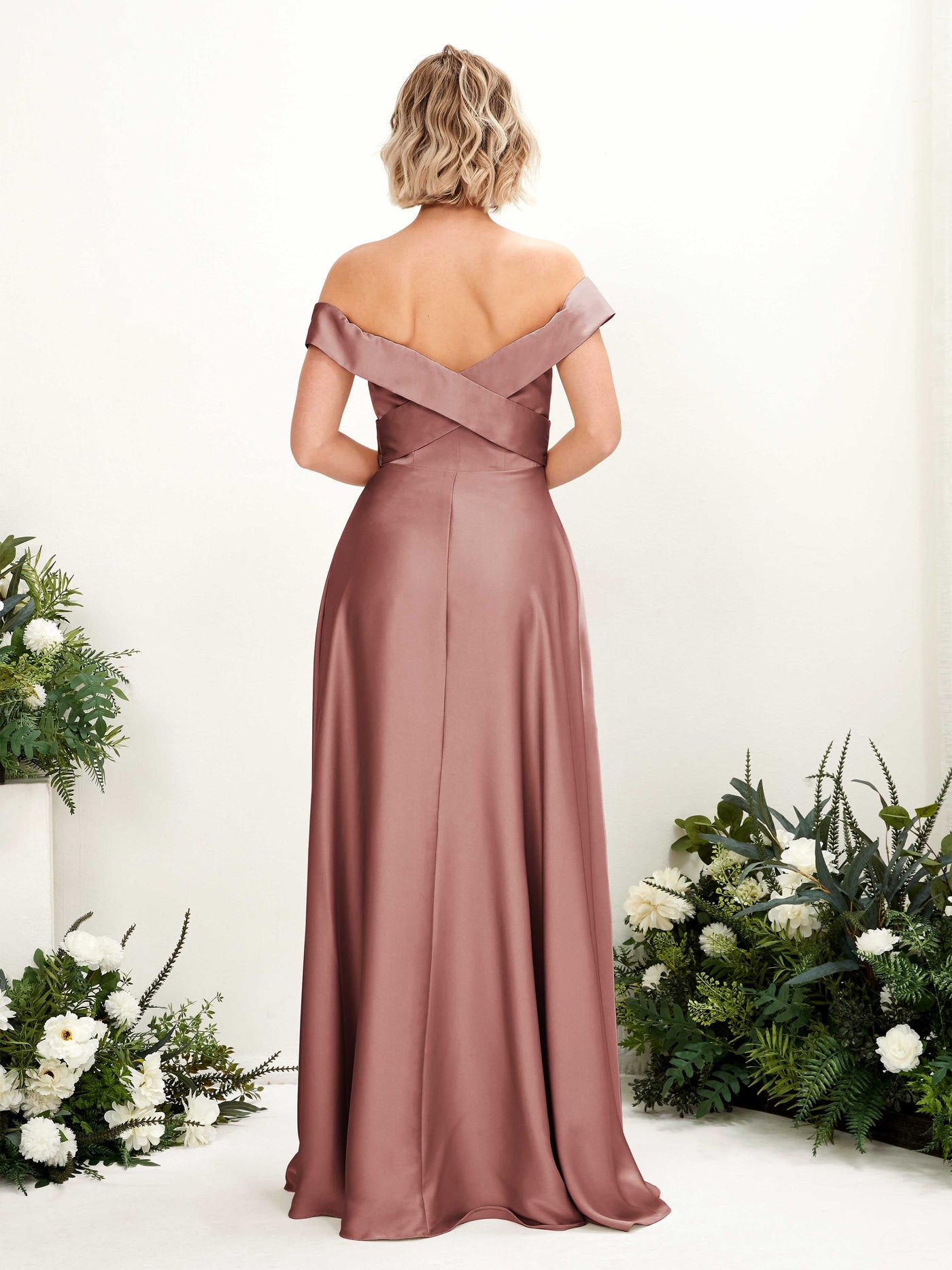 A-line Ball Gown Off Shoulder Sweetheart Satin Bridesmaid Dress - Desert Rose (80224217)#color_desert-rose