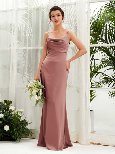 Open back Straps Sleeveless Satin Bridesmaid Dress - Desert Rose (80221717)#color_desert-rose