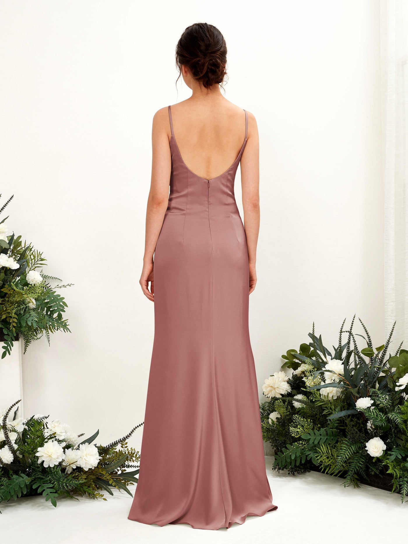 Open back Straps Sleeveless Satin Bridesmaid Dress - Desert Rose (80221717)#color_desert-rose