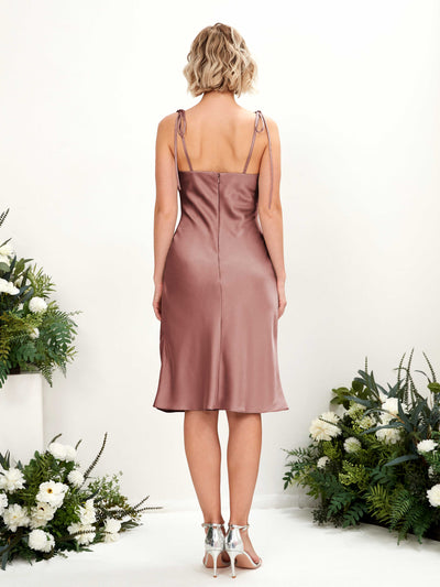 Carlyna Janina Mermaid Desert Rose Satin Bridesmaid Dress Knee-Length Sleeveless Cowl Neck Dress Back View #color_desert-rose