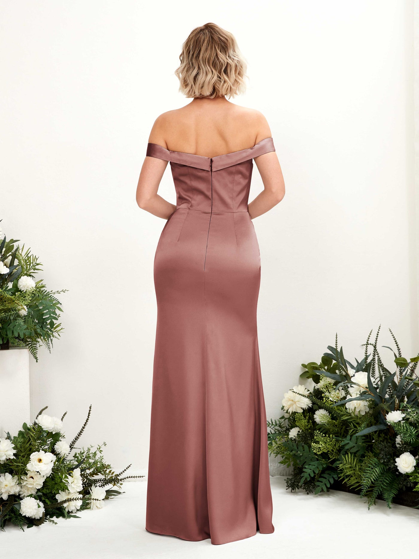 Sexy Slit Off Shoulder Sweetheart Satin Bridesmaid Dress - Desert Rose (80223817)#color_desert-rose