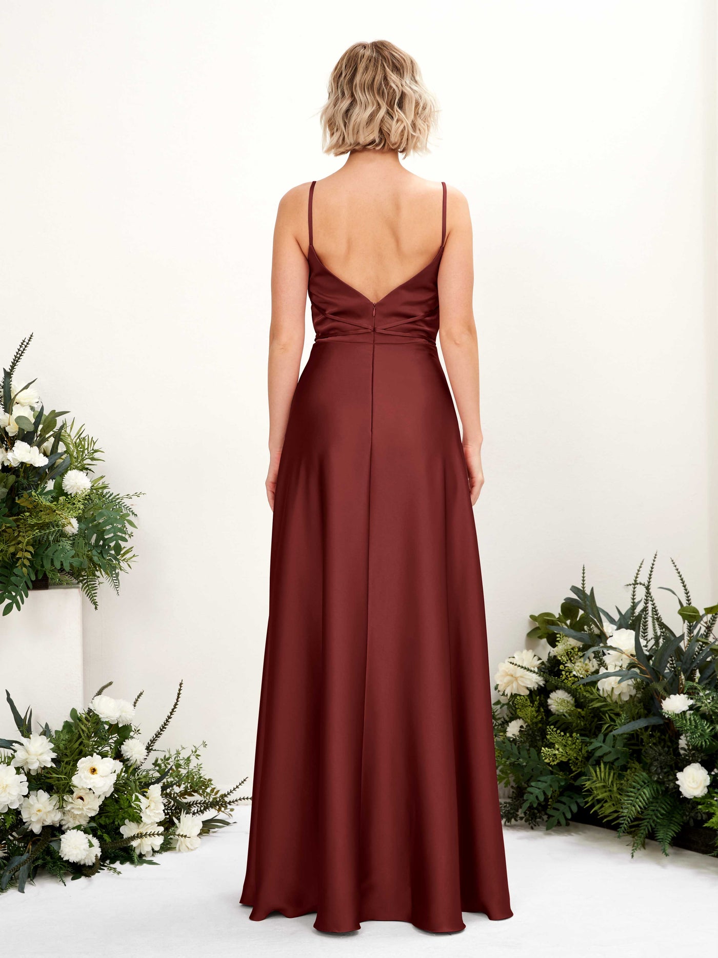 A-line Open back Straps Sleeveless Satin Bridesmaid Dress - Burgundy (80223168)#color_burgundy