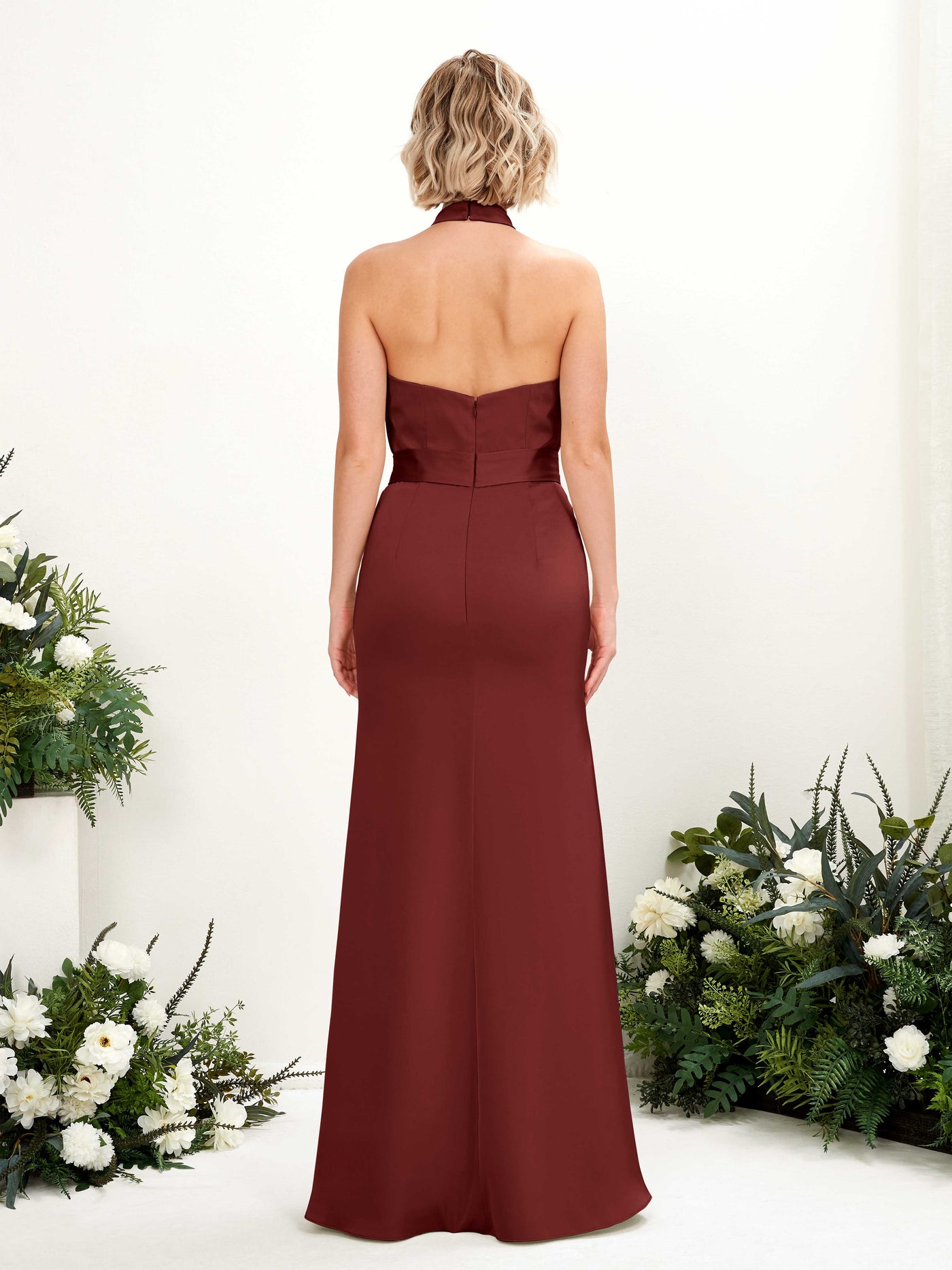 Open back Sexy Slit Halter Satin Bridesmaid Dress - Burgundy (80224968)#color_burgundy