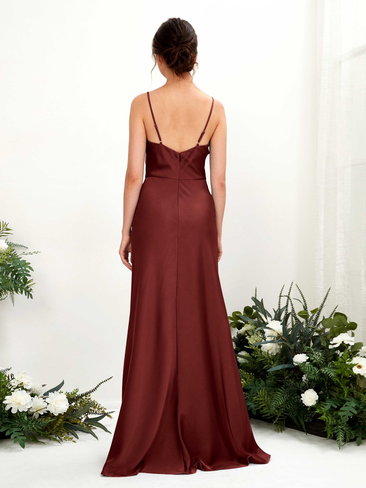 Open back Spaghetti-straps Sleeveless Satin Bridesmaid Dress - Burgundy (80221868)#color_burgundy