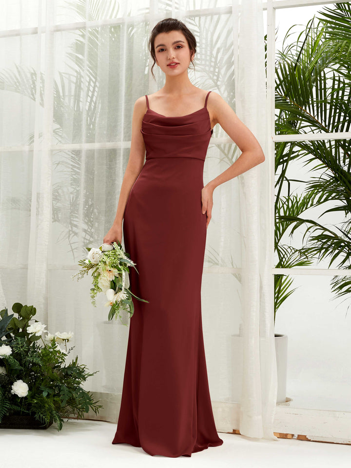 Open back Straps Sleeveless Satin Bridesmaid Dress - Burgundy (80221768)