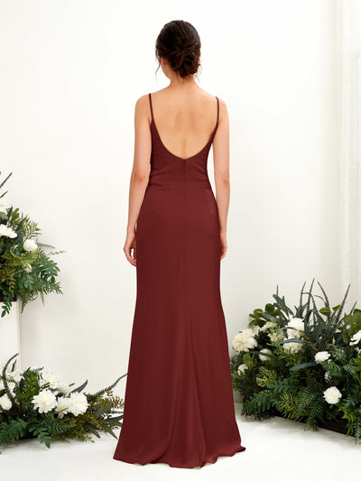 Carlyna Candice Sheath Burgundy Satin Bridesmaid Dress Maxi Sleeveless Cowl Neck Dress Back View #color_burgundy