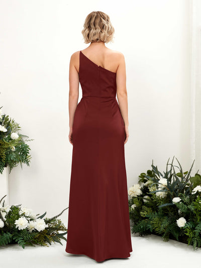 Carlyna Hedy Sheath Burgundy Satin Bridesmaid Dress Maxi Sleeveless One Shoulder Dress Back View #color_burgundy