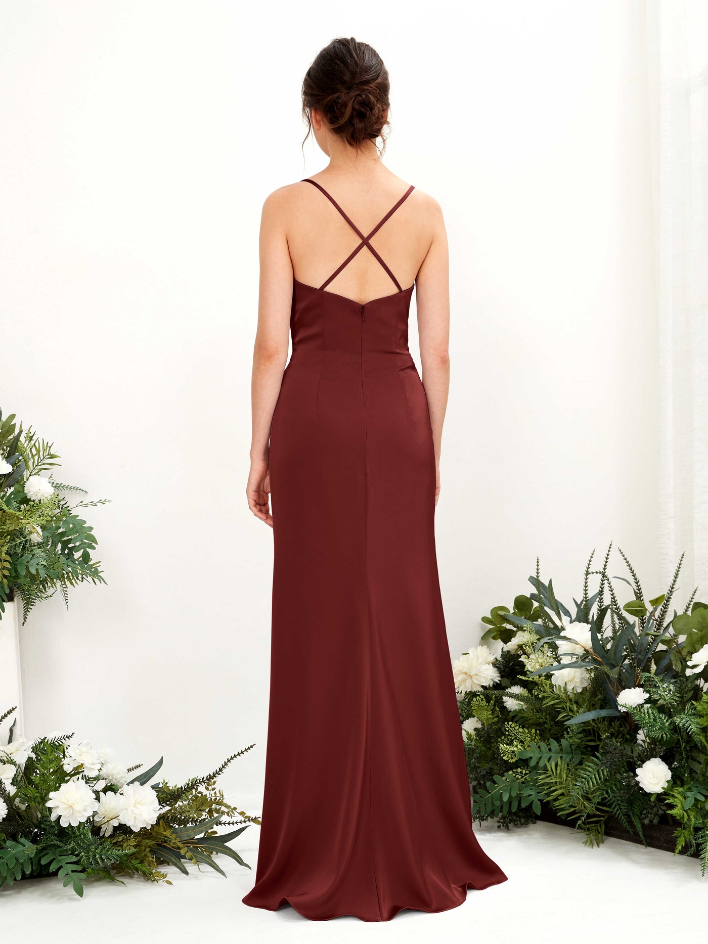 Sexy Slit Straps Sleeveless Satin Bridesmaid Dress - Burgundy (80222468)#color_burgundy