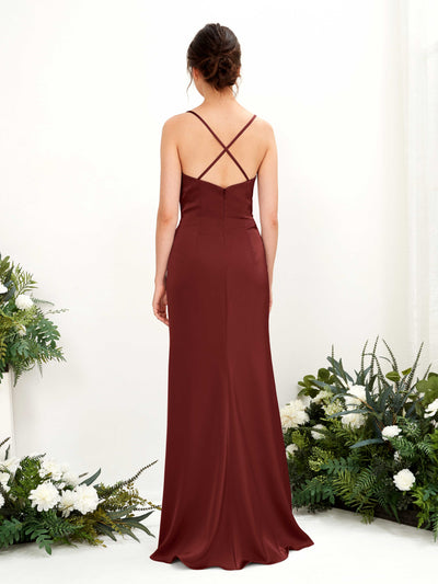 Carlyna Mavis Slim Burgundy Satin Bridesmaid Dress Maxi Sleeveless Cowl Neck Dress Back View #color_burgundy