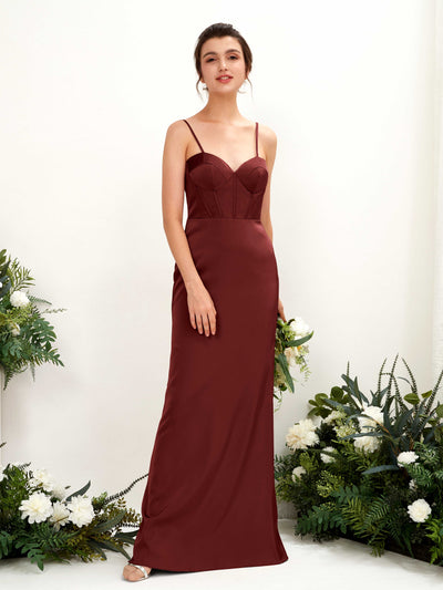 Carlyna Cathy Mermaid Burgundy Satin Bridesmaid Dress Maxi Sleeveless Sweetheart Dress Front View #color_burgundy