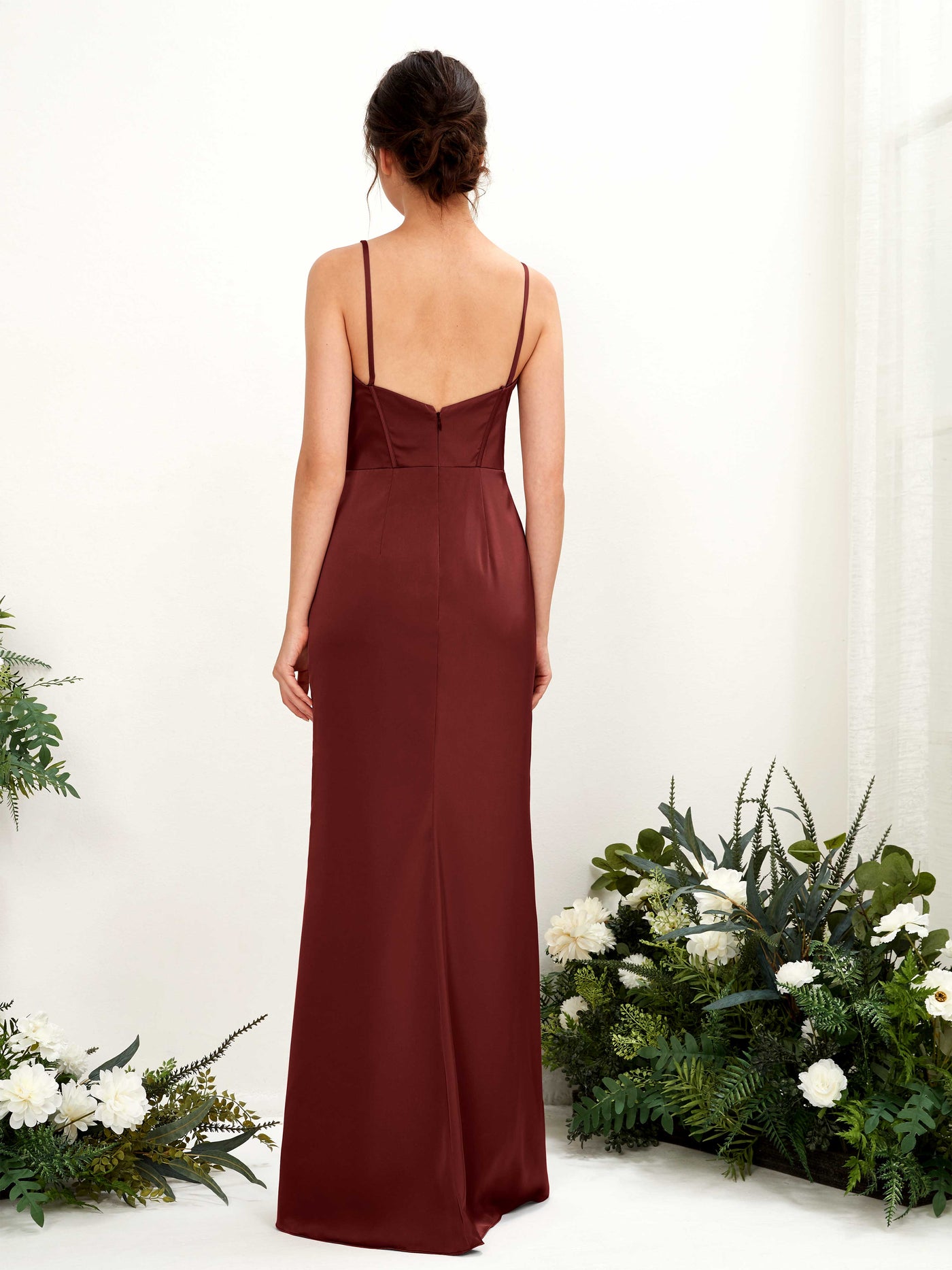 Spaghetti-straps Sweetheart Sleeveless Satin Bridesmaid Dress - Burgundy (80221568)#color_burgundy