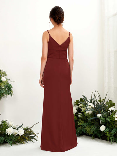 Carlyna Kama Mermaid Burgundy Satin Bridesmaid Dress Maxi Sleeveless V-Neck Dress Back View #color_burgundy