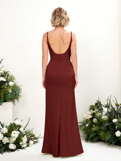 Carlyna Agatha Mermaid Burgundy Satin Bridesmaid Dress Maxi Sleeveless V-Neck Dress Back View #color_burgundy