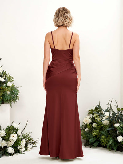 Carlyna Shirley Mermaid Burgundy Satin Bridesmaid Dress Maxi Sleeveless V-Neck Dress Back View #color_burgundy
