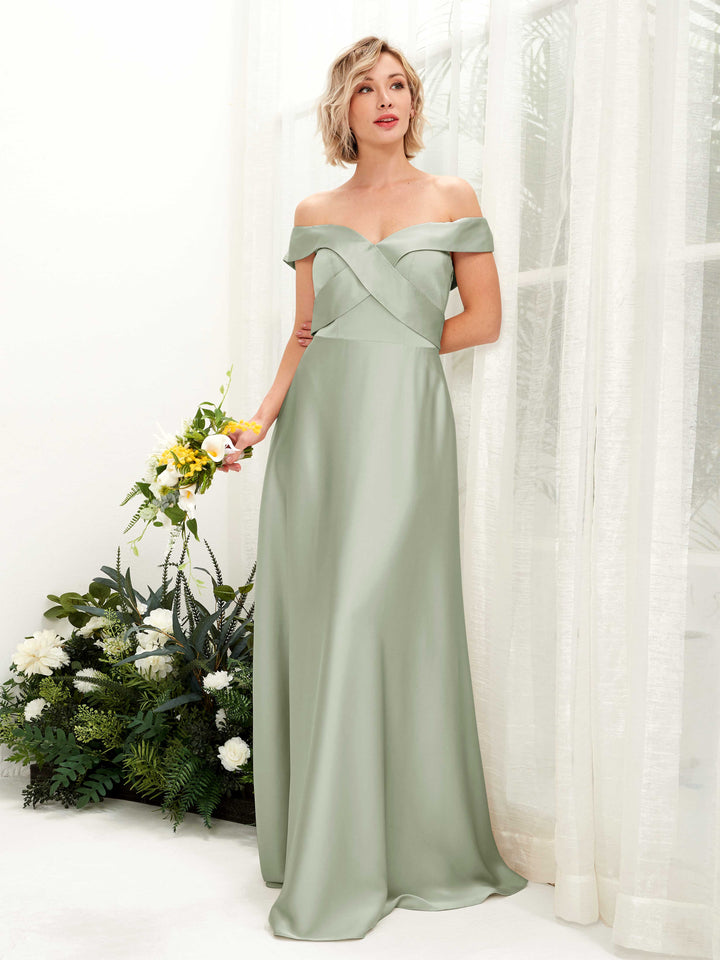 A-line Ball Gown Off Shoulder Sweetheart Satin Bridesmaid Dress - Sage Green (80224212)