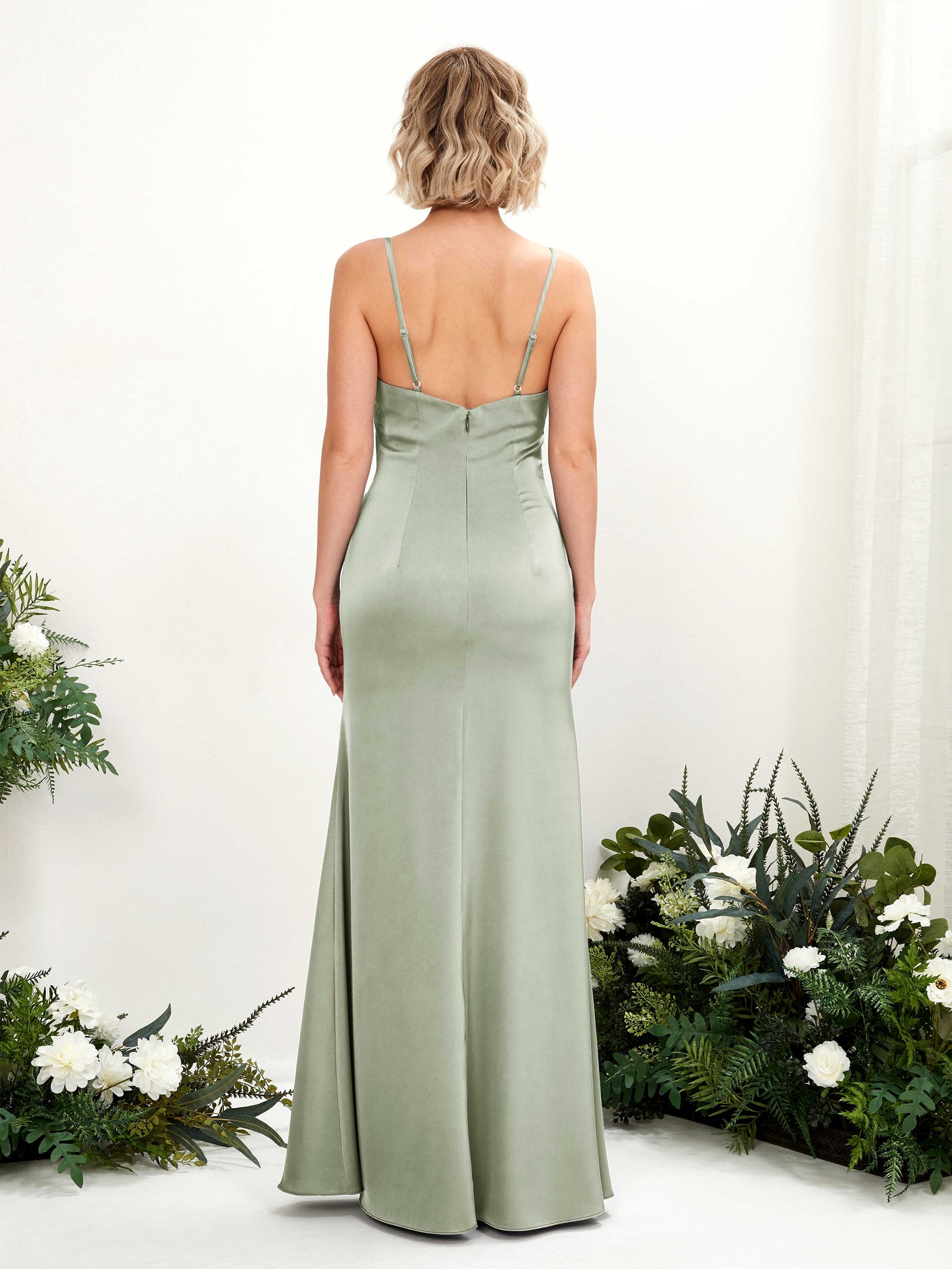 Sage Green Satin Bridesmaid Dress Mermaid Maxi Cowl Neck