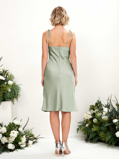 Carlyna Janina Mermaid Sage Green Satin Bridesmaid Dress Knee-Length Sleeveless Cowl Neck Dress Back View #color_sage-green