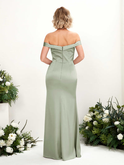 Carlyna Zoe Mermaid Sage Green Satin Bridesmaid Dress Maxi Sleeveless Sweetheart Dress Back View #color_sage-green