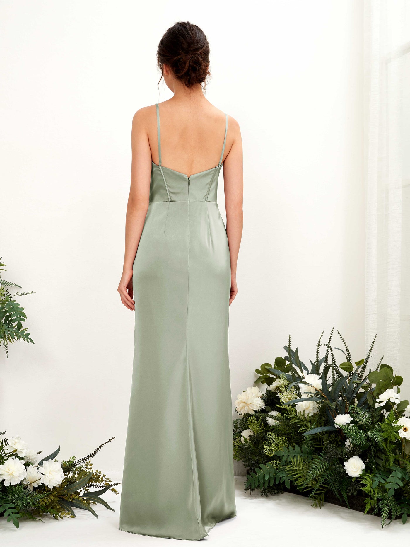 Spaghetti-straps Sweetheart Sleeveless Satin Bridesmaid Dress - Sage Green (80221512)#color_sage-green