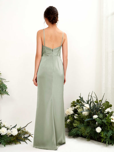 Carlyna Cathy Mermaid Sage Green Satin Bridesmaid Dress Maxi Sleeveless Sweetheart Dress Back View #color_sage-green