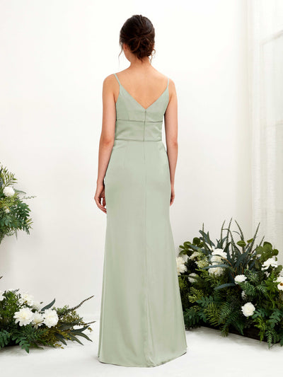 Carlyna Kama Mermaid Sage Green Satin Bridesmaid Dress Maxi Sleeveless V-Neck Dress Back View #color_sage-green