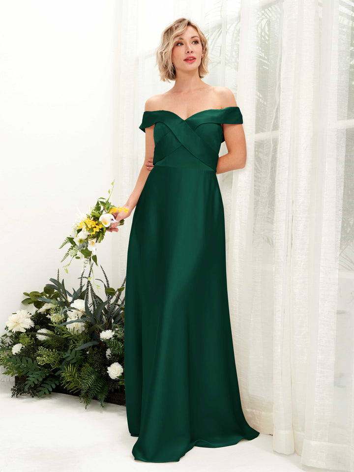 A-line Ball Gown Off Shoulder Sweetheart Satin Bridesmaid Dress - Hunter Green (80224229)