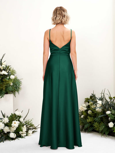 Carlyna Wallis A-Line Hunter Green Satin Bridesmaid Dress Maxi Sleeveless Cowl Neck Dress Back View #color_hunter-green