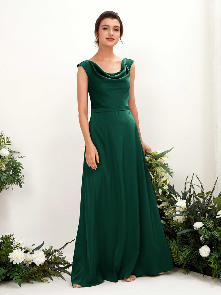 A-line Scoop Sleeveless Satin Bridesmaid Dress - Hunter Green (80221229)